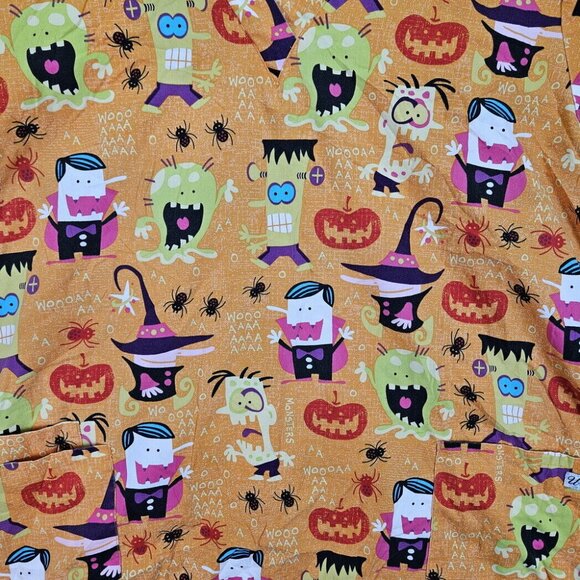 UA Scrubs Halloween Scrubs Frankenstein Vampire Pumpkin Womens XL Orange Pockets - Picture 7 of 10
